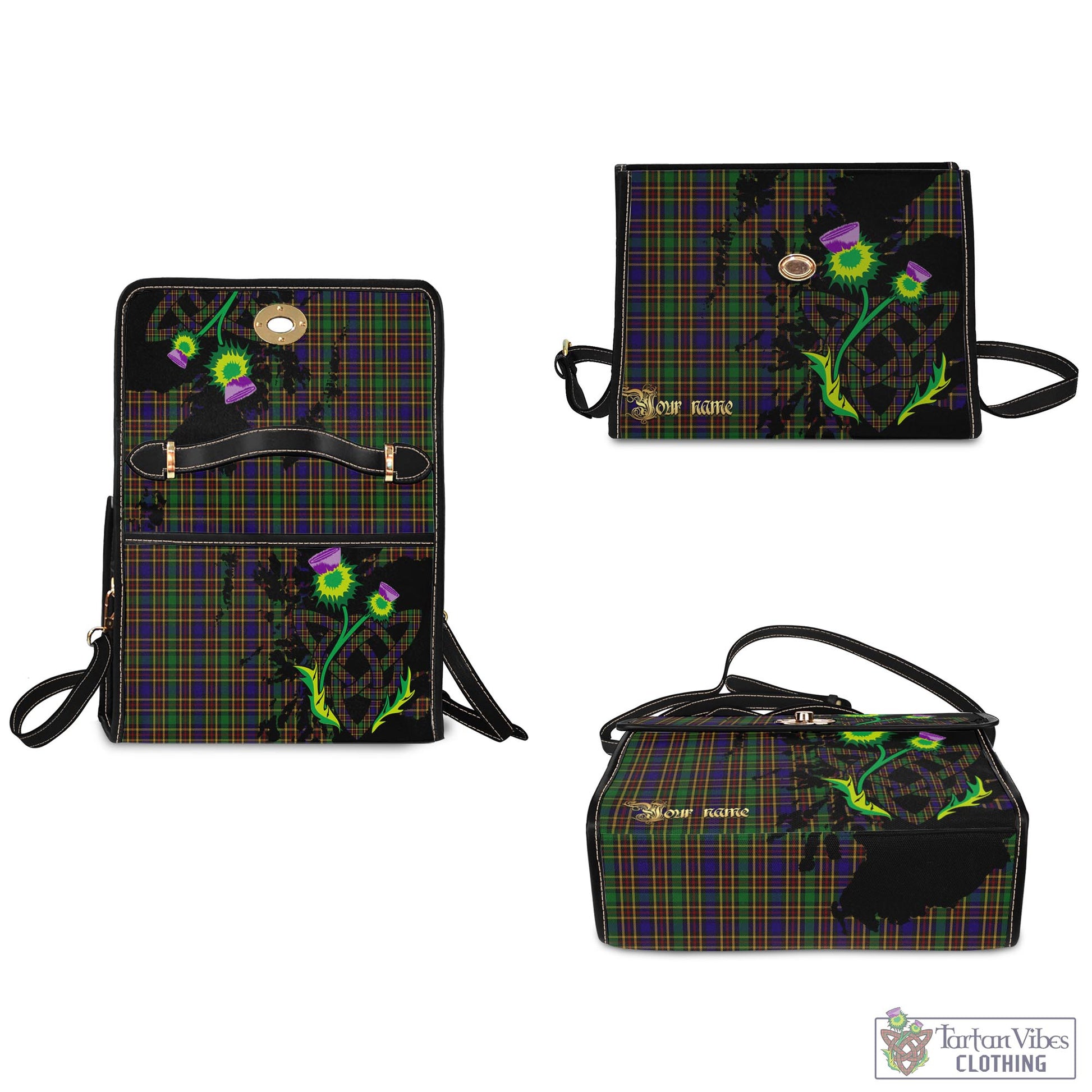 Tartan Vibes Clothing Vosko Tartan Waterproof Canvas Bag with Scotland Map and Thistle Celtic Accents