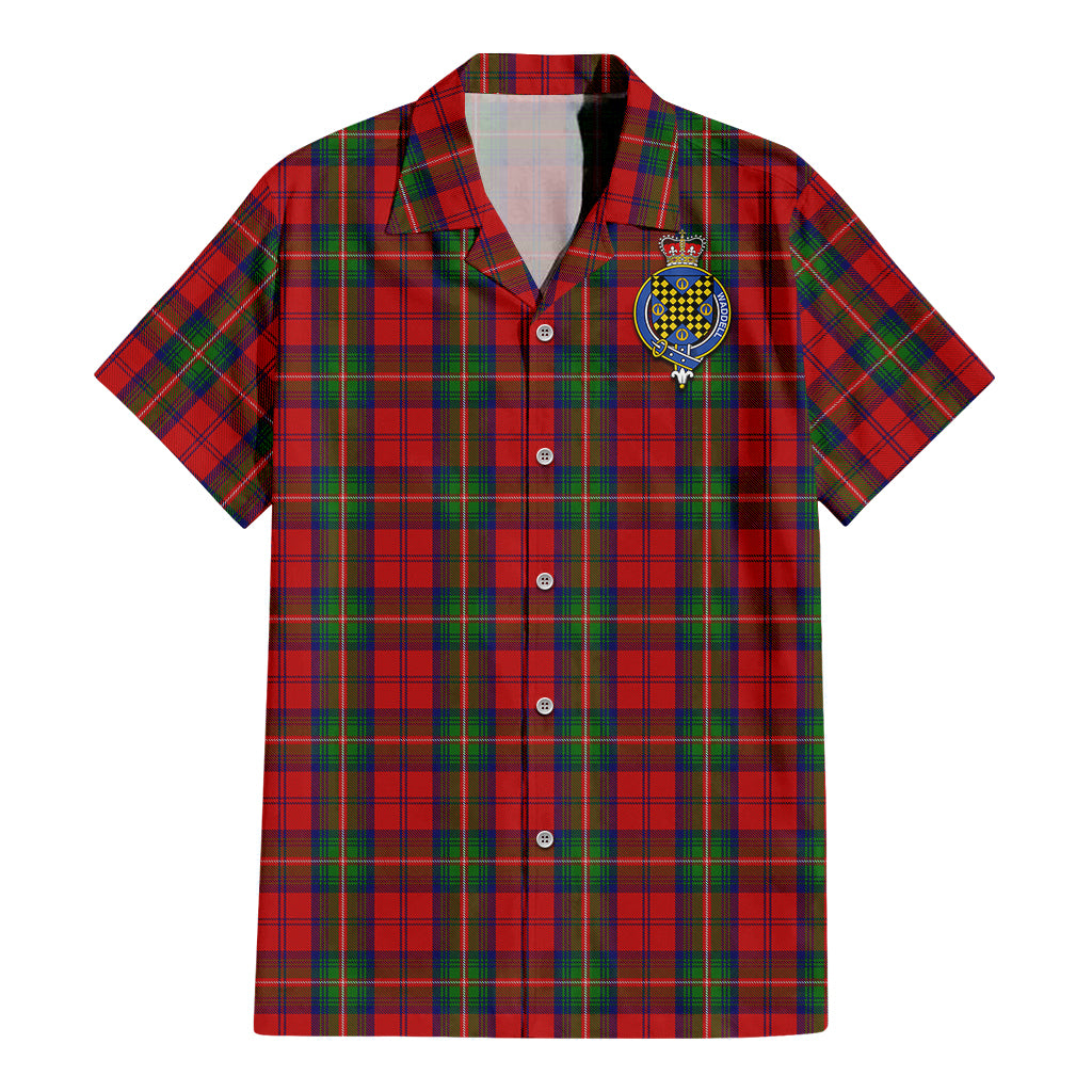 Waddell (Fife), Greg Tartan Short Sleeve Button Down Shirt with Family Crest