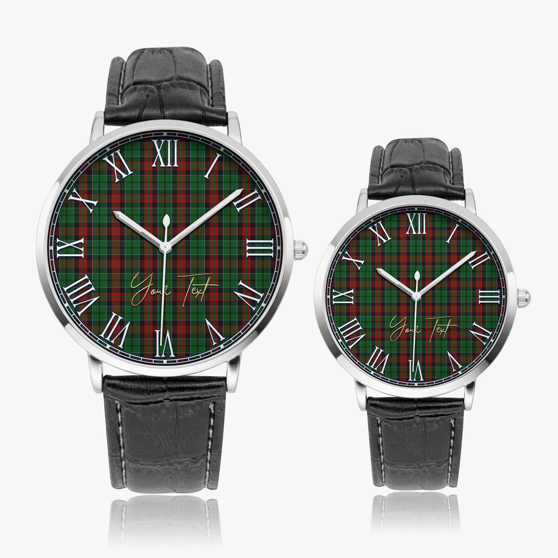 Walker James Tartan Personalized Your Text Leather Trap Quartz Watch Ultra Thin Silver Case With Black Leather Strap - Tartanvibesclothing Shop