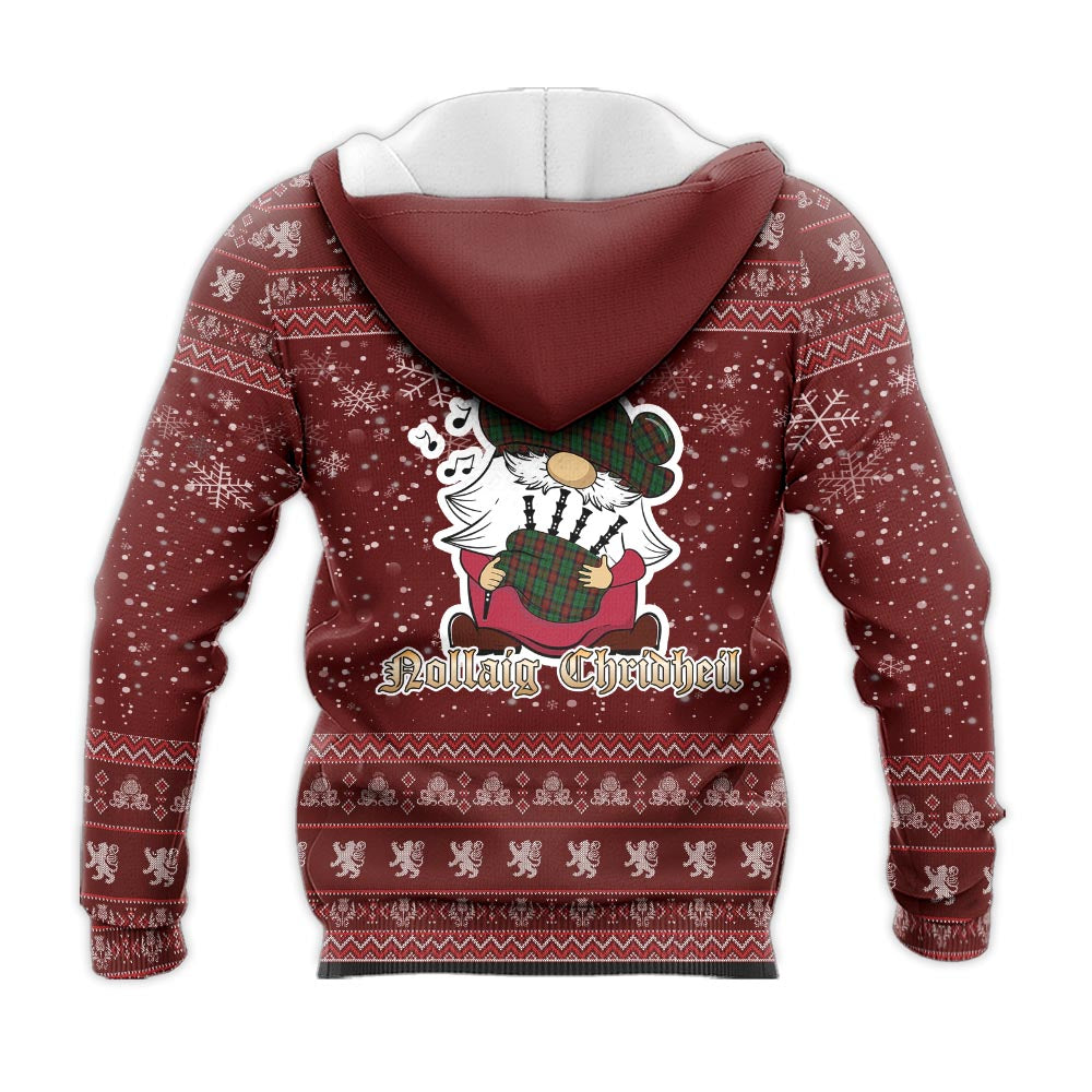 Walker James Clan Christmas Knitted Hoodie with Funny Gnome Playing Bagpipes - Tartanvibesclothing