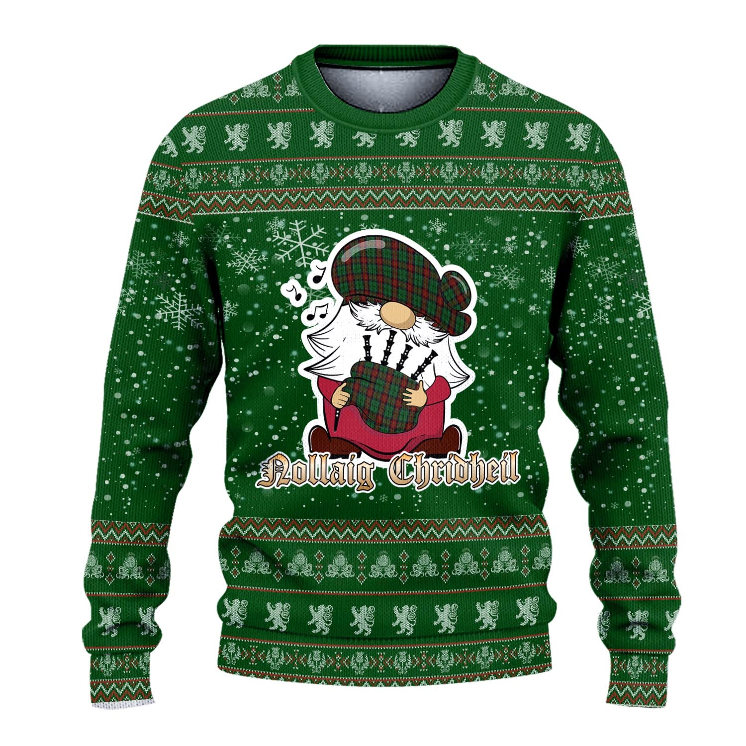 Walker James Clan Christmas Family Knitted Sweater with Funny Gnome Playing Bagpipes - Tartanvibesclothing