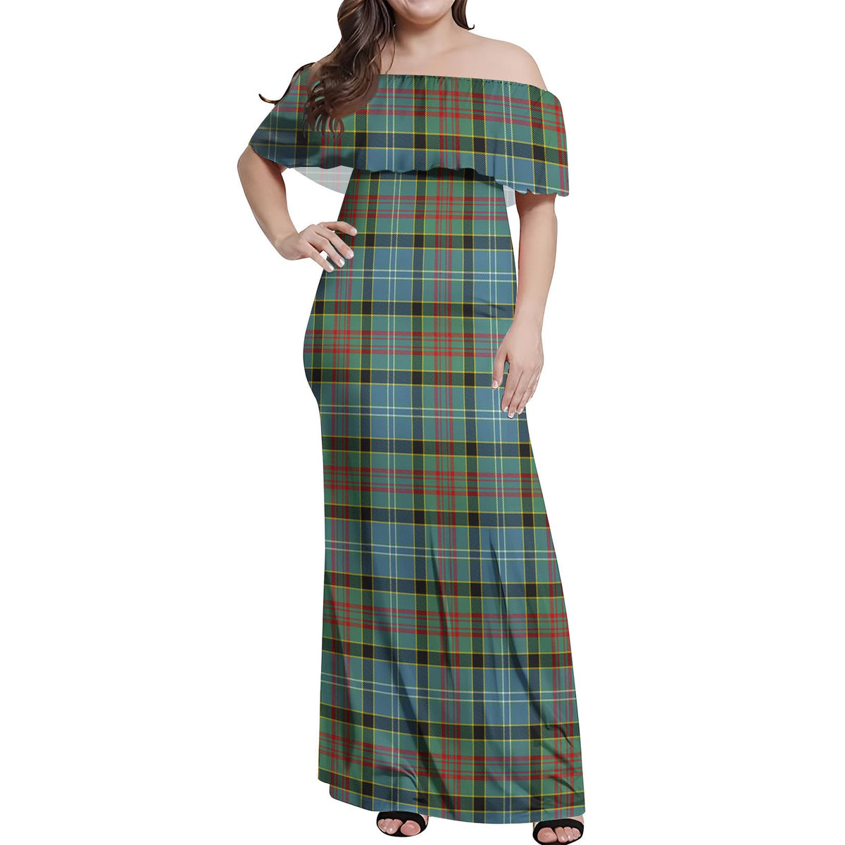 Walkinshaw Tartan Off Shoulder Long Dress Women's Dress - Tartan Vibes Clothing
