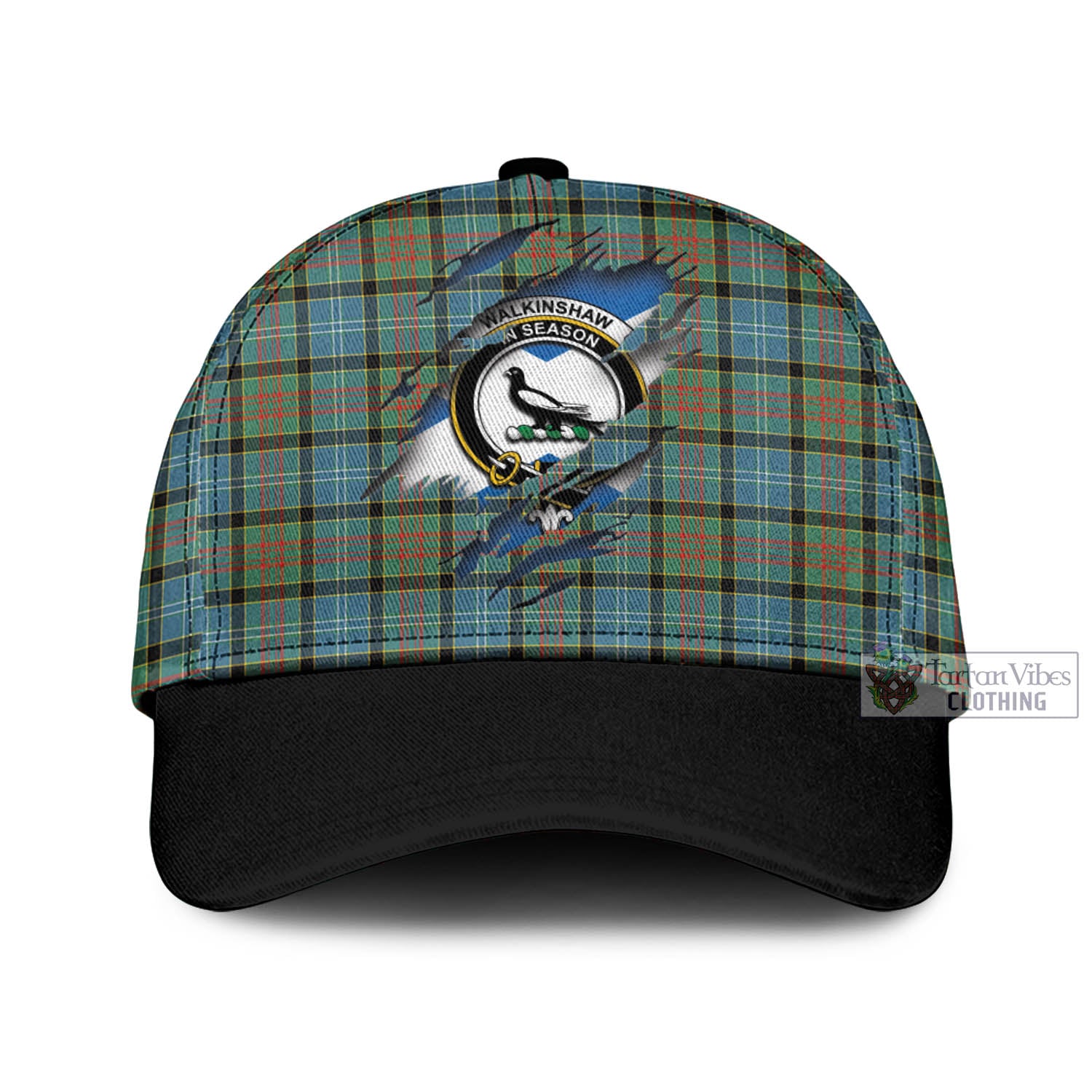 Tartan Vibes Clothing Walkinshaw Tartan Classic Cap with Family Crest In Me Style