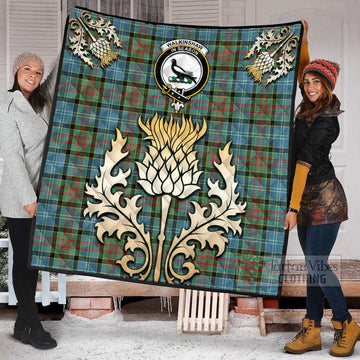 Walkinshaw Tartan Quilt with Family Crest and Golden Thistle Style