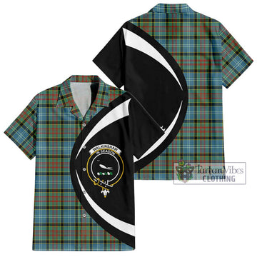 Walkinshaw Tartan Short Sleeve Button Up with Family Crest Circle Style