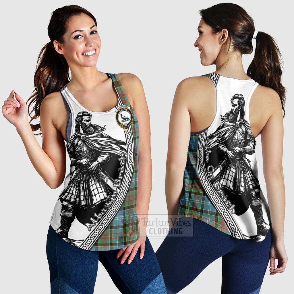 Walkinshaw Tartan Clan Crest Women's Racerback Tanks with Highlander Warrior Celtic Style 4XL - Tartan Vibes Clothing