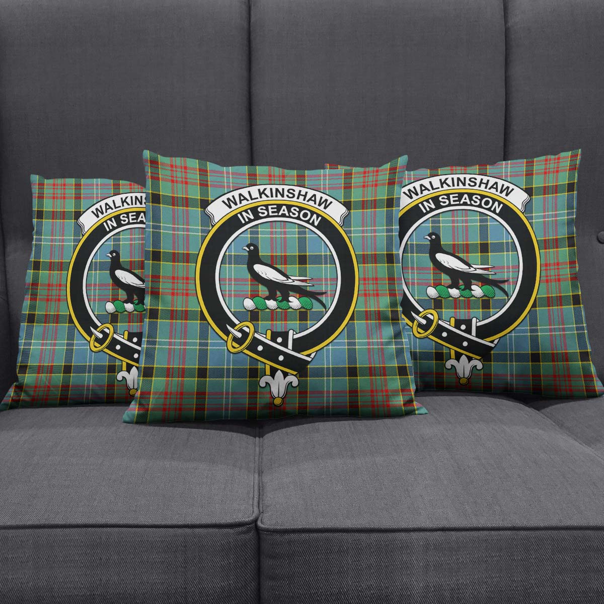 Walkinshaw Tartan Pillow Cover with Family Crest Square Pillow Cover - Tartanvibesclothing