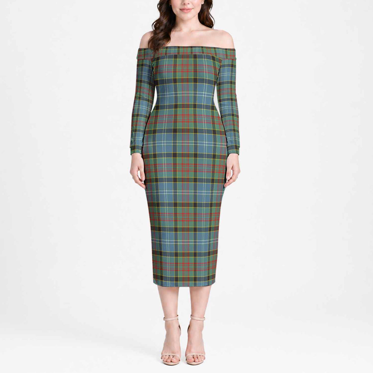 Walkinshaw Tartan Off Shoulder Long Sleeve Dress Women's Dress Long Sleeve - Tartan Vibes Clothing