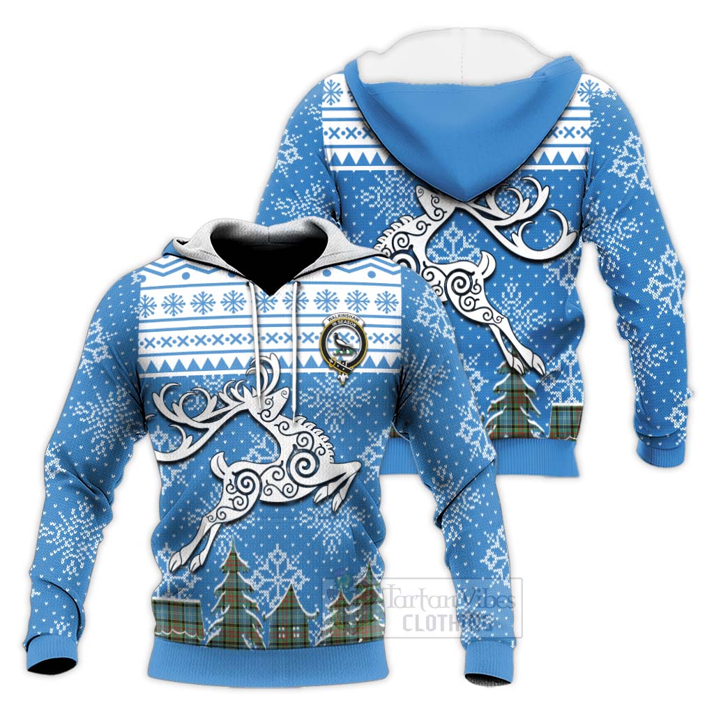 Tartan Vibes Clothing Walkinshaw Clan Christmas Knitted Hoodie Celtic Reindeer Style