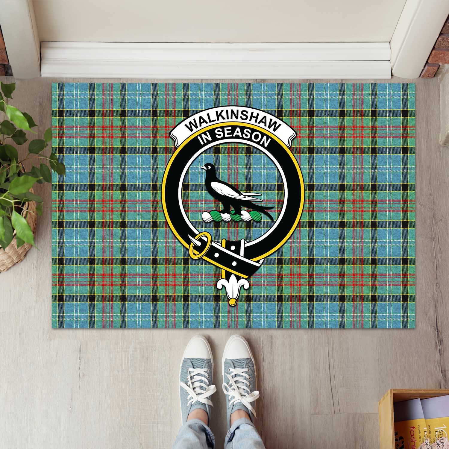 Walkinshaw Tartan Door Mat with Family Crest - Tartanvibesclothing Shop