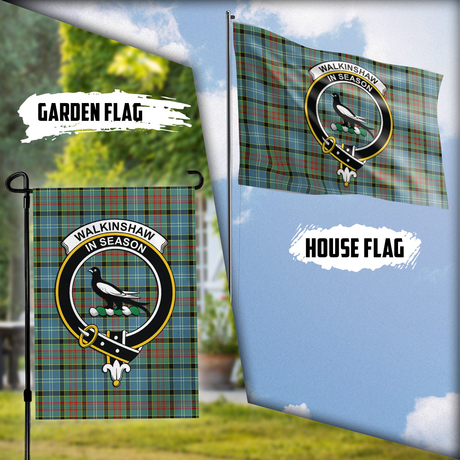 Walkinshaw Tartan Flag with Family Crest Garden Flag (Vertical) - Tartan Vibes Clothing