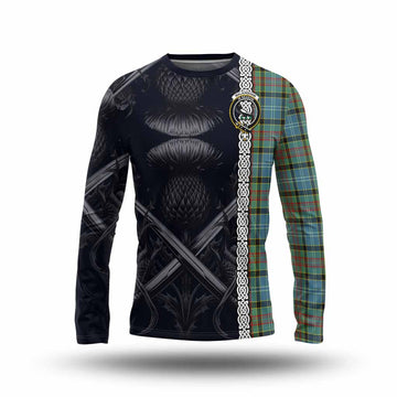 Walkinshaw Tartan Long Sleeve T-Shirt with Family Crest Cross Sword Thistle Celtic Vibes