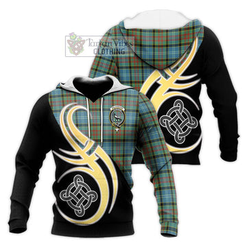 Walkinshaw Tartan Knitted Hoodie with Family Crest and Celtic Symbol Style