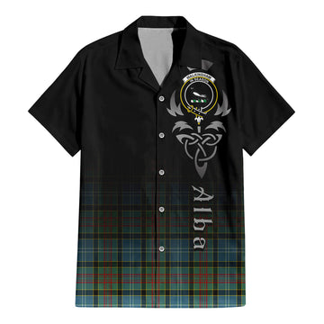 Walkinshaw Tartan Short Sleeve Button Up Shirt Featuring Alba Gu Brath Family Crest Celtic Inspired