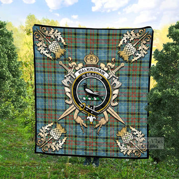 Walkinshaw Tartan Quilt with Family Crest and Scottish Golden Courage Shield