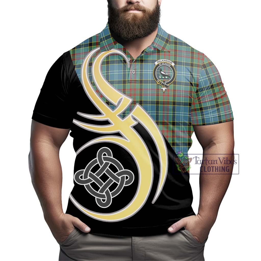 Walkinshaw Tartan Polo Shirt with Family Crest and Celtic Symbol Style - Tartan Vibes Clothing