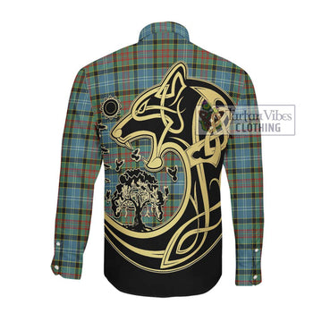 Walkinshaw Tartan Long Sleeve Button Shirt with Family Crest Celtic Wolf Style