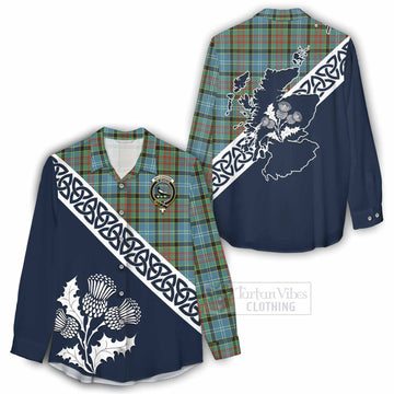 Walkinshaw Tartan Women's Casual Shirt Featuring Thistle and Scotland Map