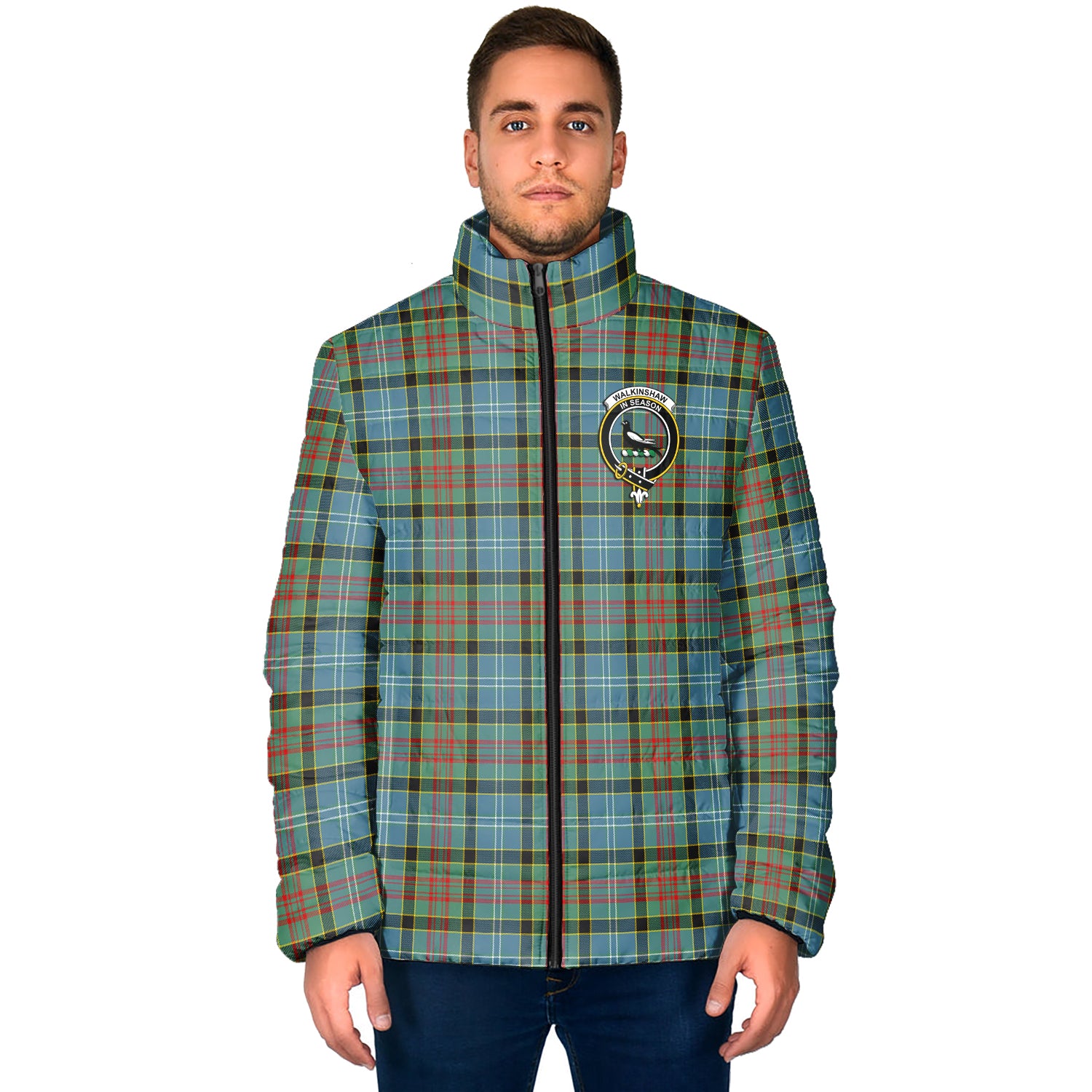 Walkinshaw Tartan Padded Jacket with Family Crest - Tartan Vibes Clothing