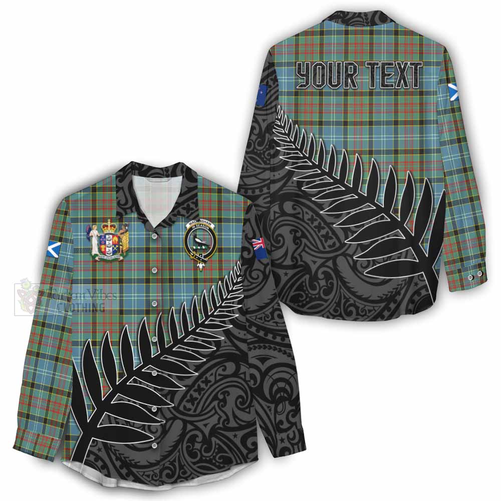 Tartan Vibes Clothing Walkinshaw Crest Tartan Women's Casual Shirt with New Zealand Silver Fern Half Style