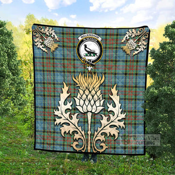 Walkinshaw Tartan Quilt with Family Crest and Golden Thistle Style