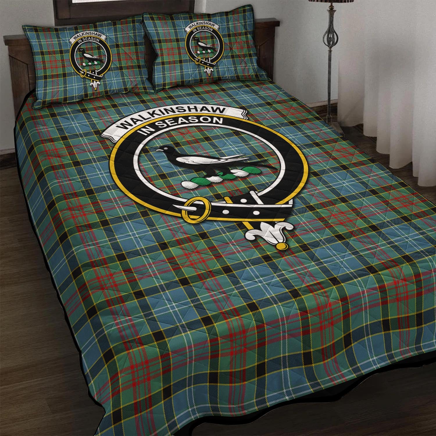 Walkinshaw Tartan Quilt Bed Set with Family Crest - Tartan Vibes Clothing