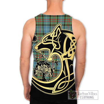 Walkinshaw Tartan Men's Tank Top with Family Crest Celtic Wolf Style