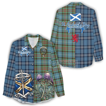 Walkinshaw Tartan Women's Casual Shirt Happy St. Andrew's Day Half Tartan Style