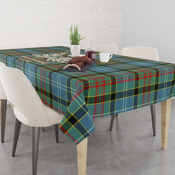 Walkinshaw Tartan Tablecloth with Clan Crest and the Golden Sword of Courageous Legacy