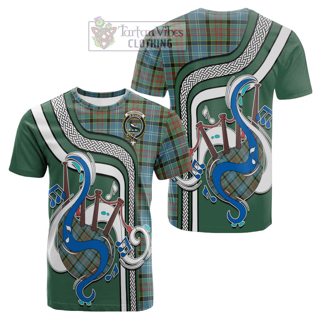 Tartan Vibes Clothing Walkinshaw Tartan Cotton T-shirt with Epic Bagpipe Style