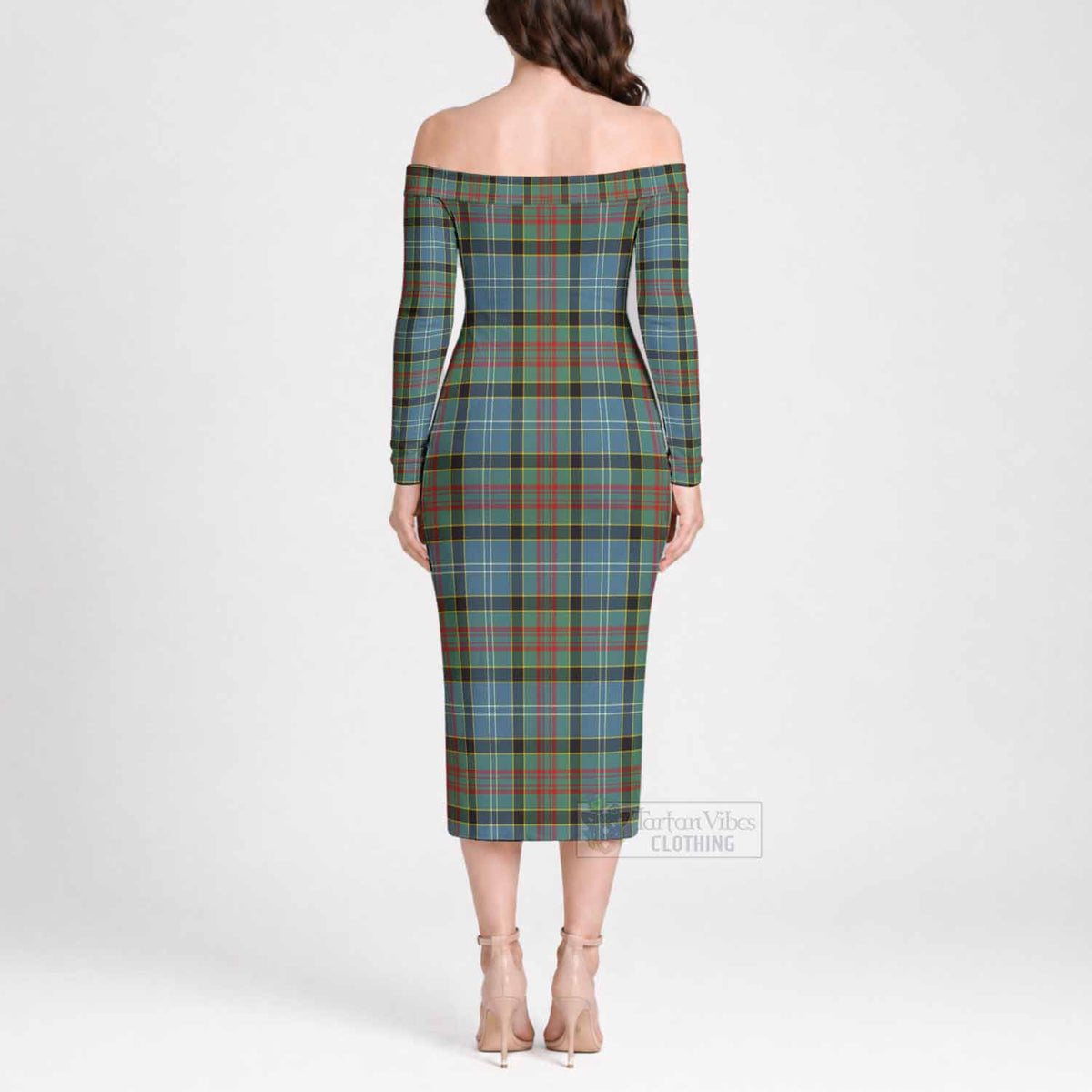 Walkinshaw Tartan Off Shoulder Long Sleeve Dress - Tartan Vibes Clothing