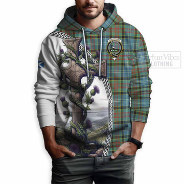 Walkinshaw Tartan Hoodie with Family Crest and St. Andrew's Cross Accented by Thistle Vines