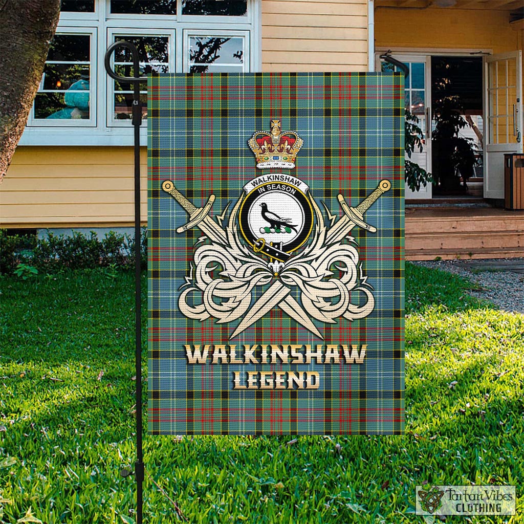 Tartan Vibes Clothing Walkinshaw Tartan Flag with Clan Crest and the Golden Sword of Courageous Legacy