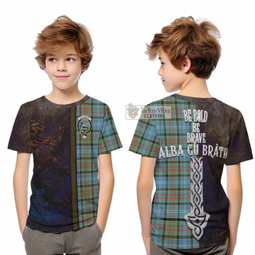 Walkinshaw Tartan Family Crest Kid T-Shirt Alba Gu Brath Be Brave Lion Ancient Style - Tartan Vibes Clothing
