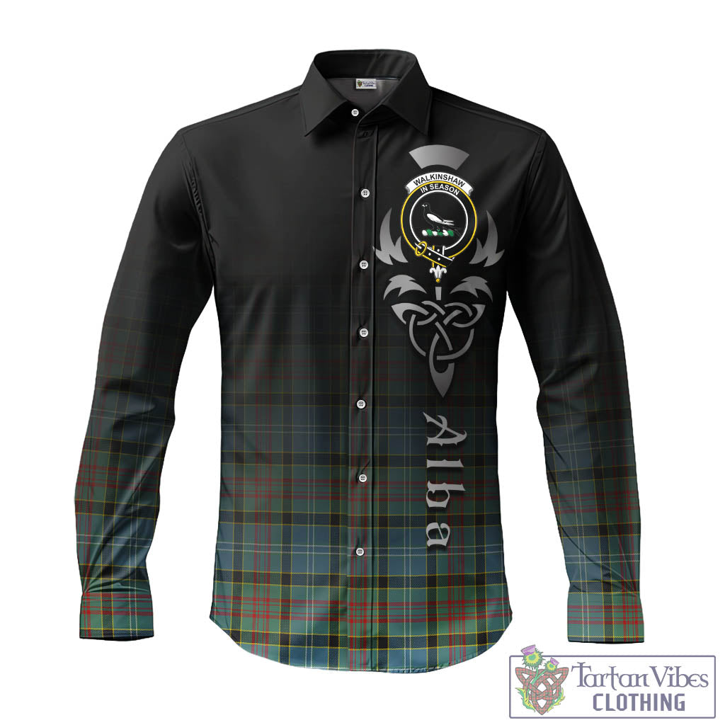 Tartan Vibes Clothing Walkinshaw Tartan Long Sleeve Button Up Featuring Alba Gu Brath Family Crest Celtic Inspired