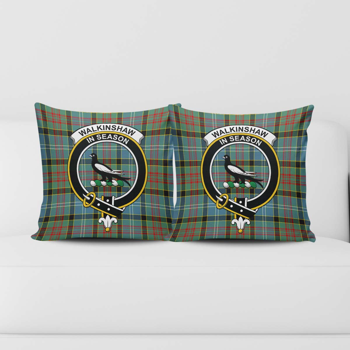 Walkinshaw Tartan Pillow Cover with Family Crest - Tartanvibesclothing