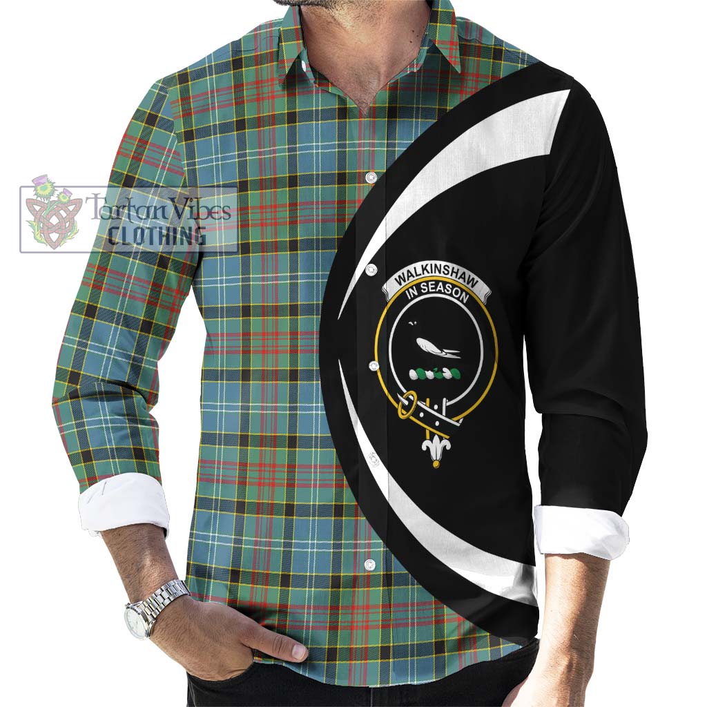 Walkinshaw Tartan Long Sleeve Button Up with Family Crest Circle Style - Tartan Vibes Clothing