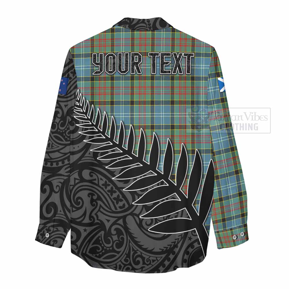 Tartan Vibes Clothing Walkinshaw Crest Tartan Women's Casual Shirt with New Zealand Silver Fern Half Style