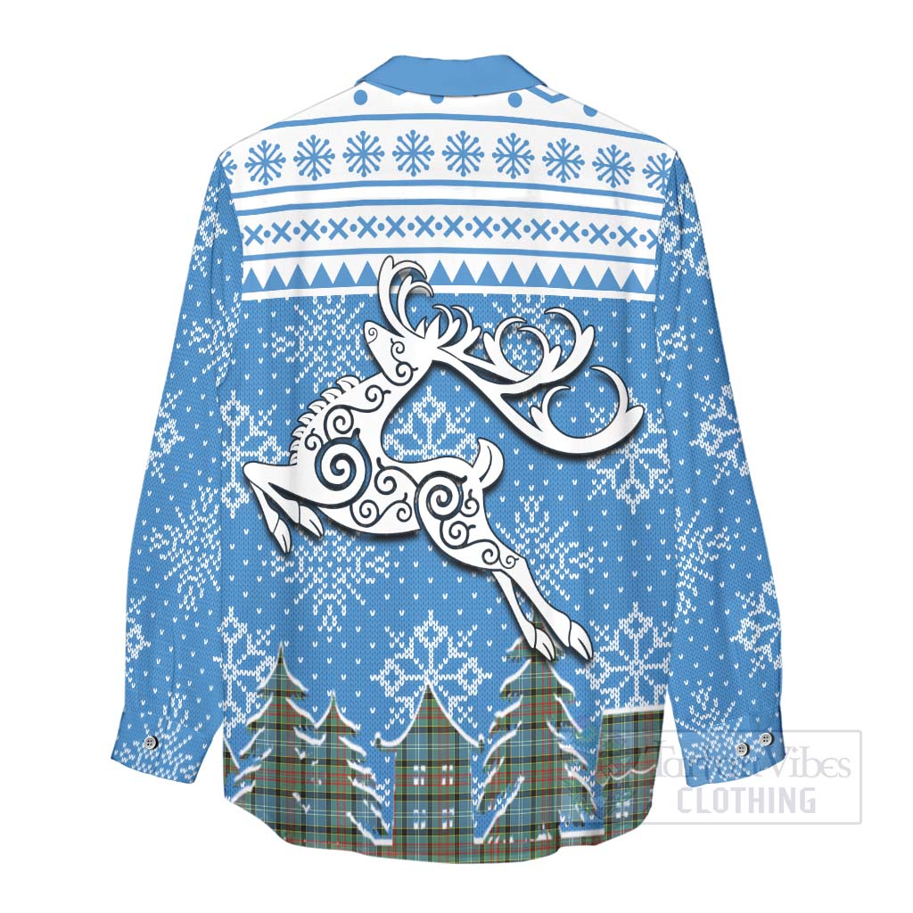 Tartan Vibes Clothing Walkinshaw Clan Christmas Women's Casual Shirt Celtic Reindeer Style