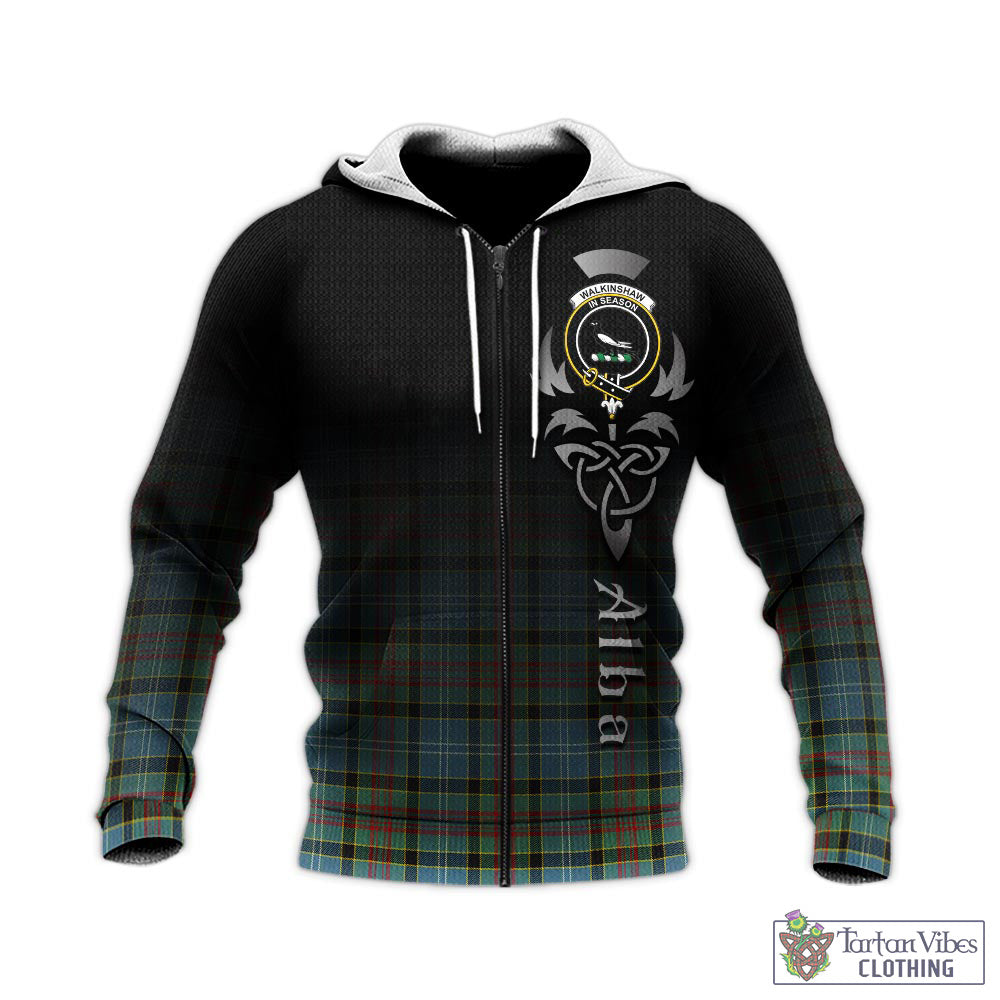 Tartan Vibes Clothing Walkinshaw Tartan Knitted Hoodie Featuring Alba Gu Brath Family Crest Celtic Inspired