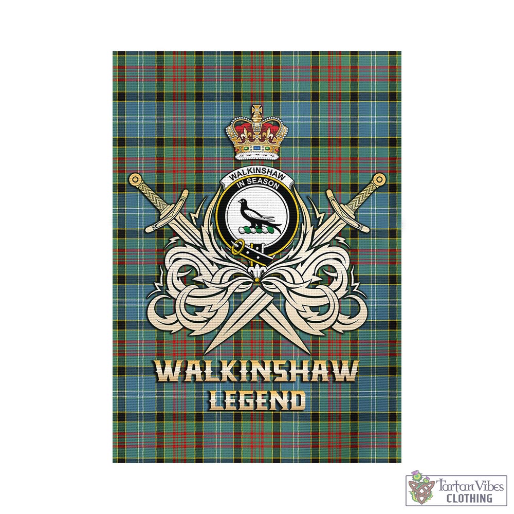 Tartan Vibes Clothing Walkinshaw Tartan Flag with Clan Crest and the Golden Sword of Courageous Legacy