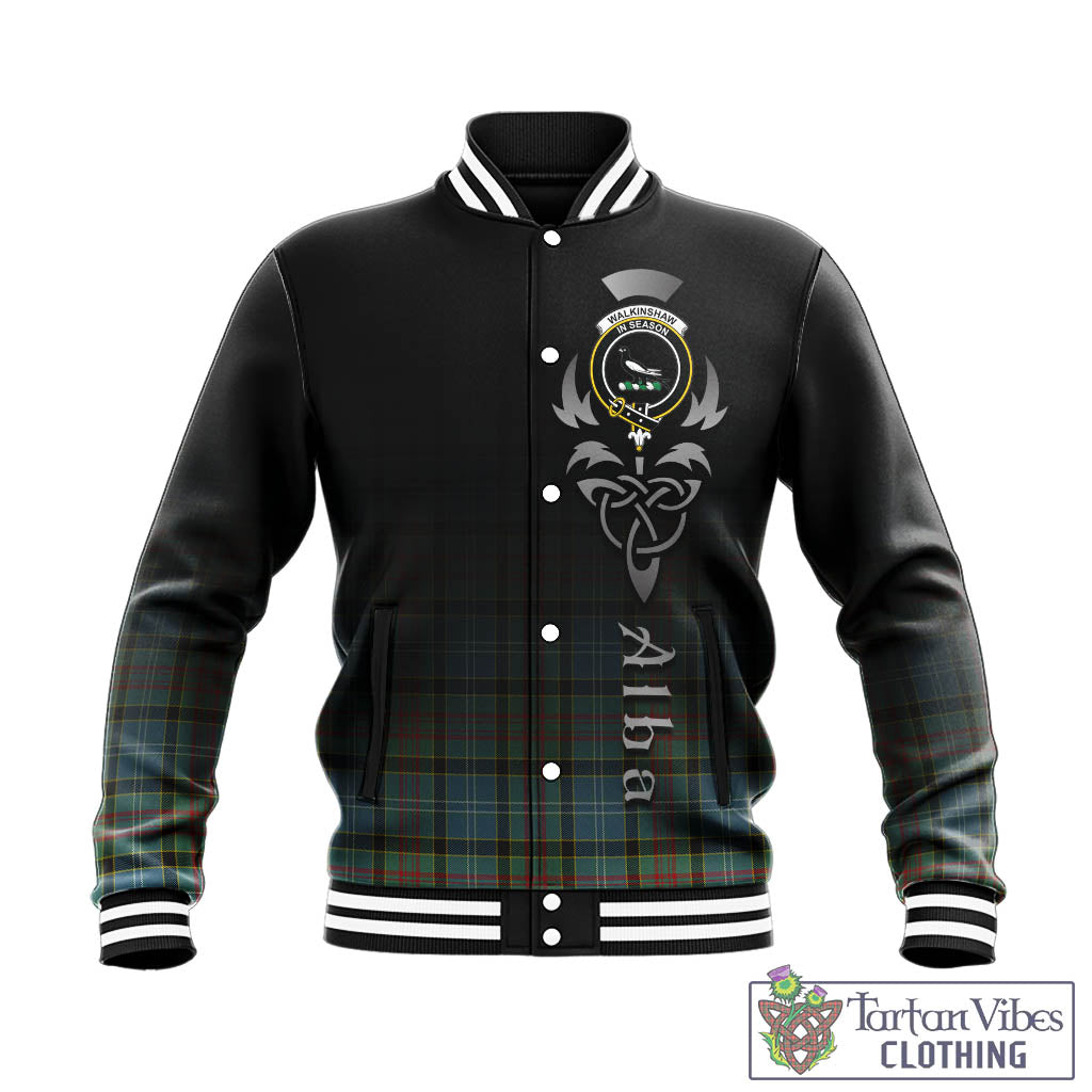 Tartan Vibes Clothing Walkinshaw Tartan Baseball Jacket Featuring Alba Gu Brath Family Crest Celtic Inspired