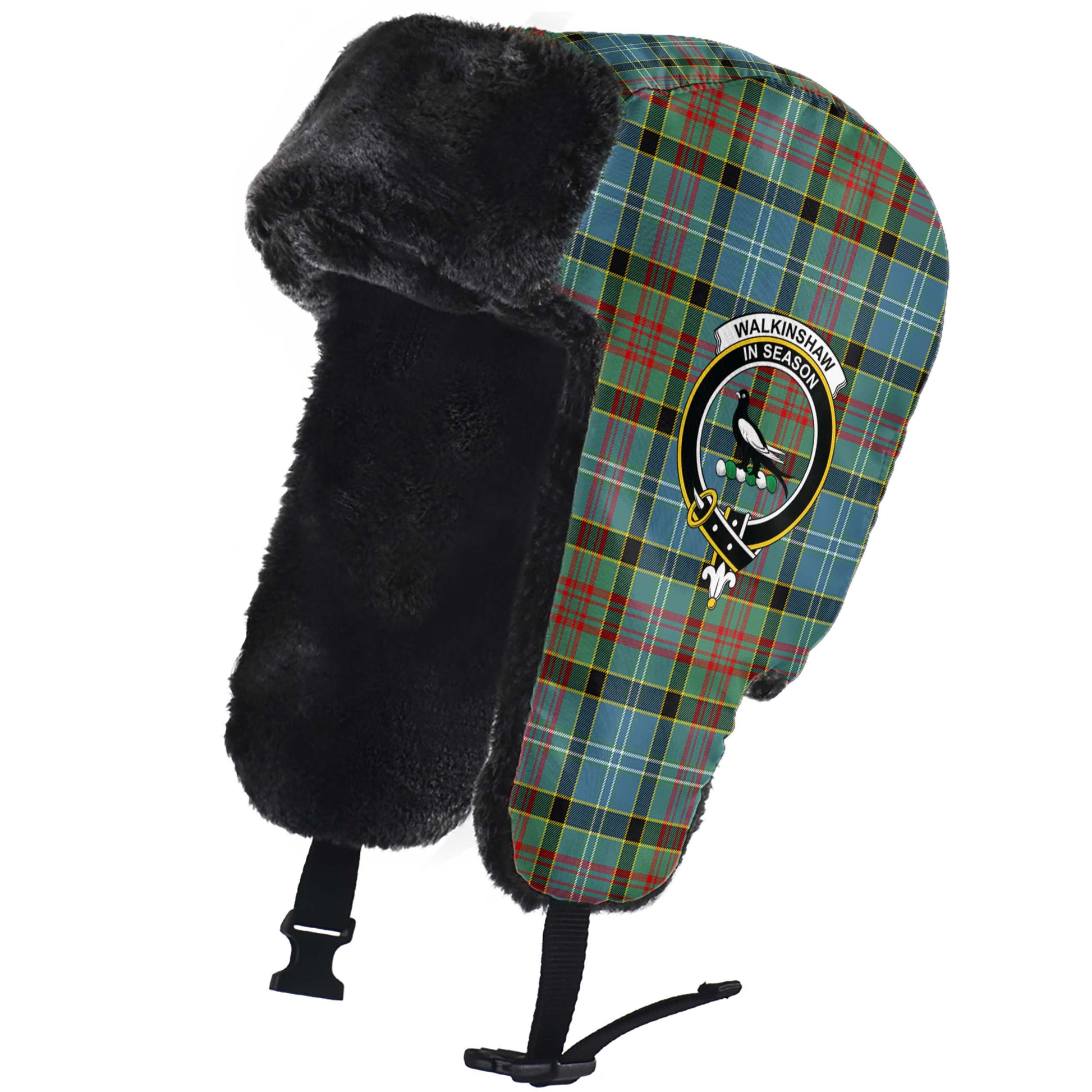 Walkinshaw Tartan Winter Trapper Hat with Family Crest - Tartanvibesclothing