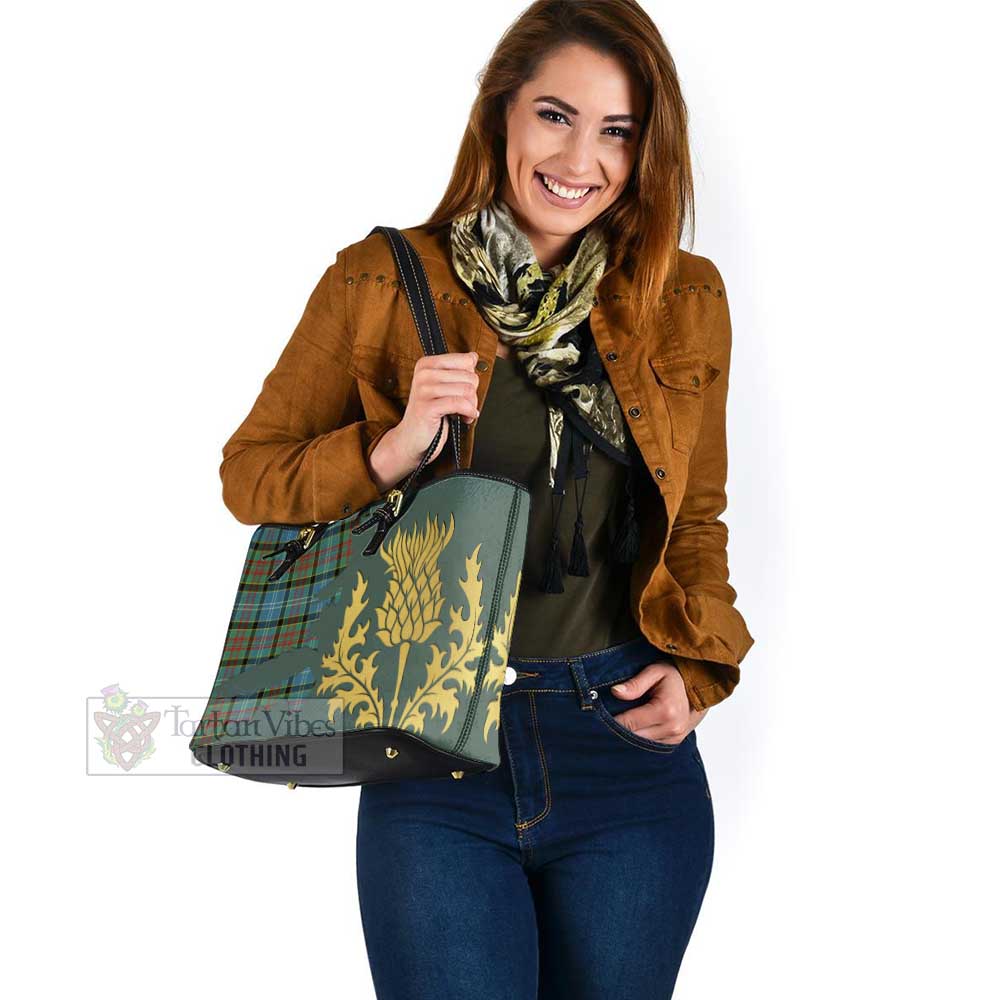 Walkinshaw Tartan Leather Tote Bag Gold Thistle Style - Tartan Vibes Clothing