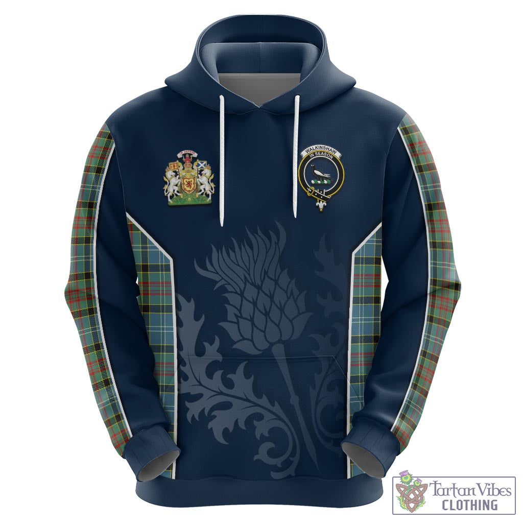 Tartan Vibes Clothing Walkinshaw Tartan Hoodie with Family Crest and Scottish Thistle Vibes Sport Style