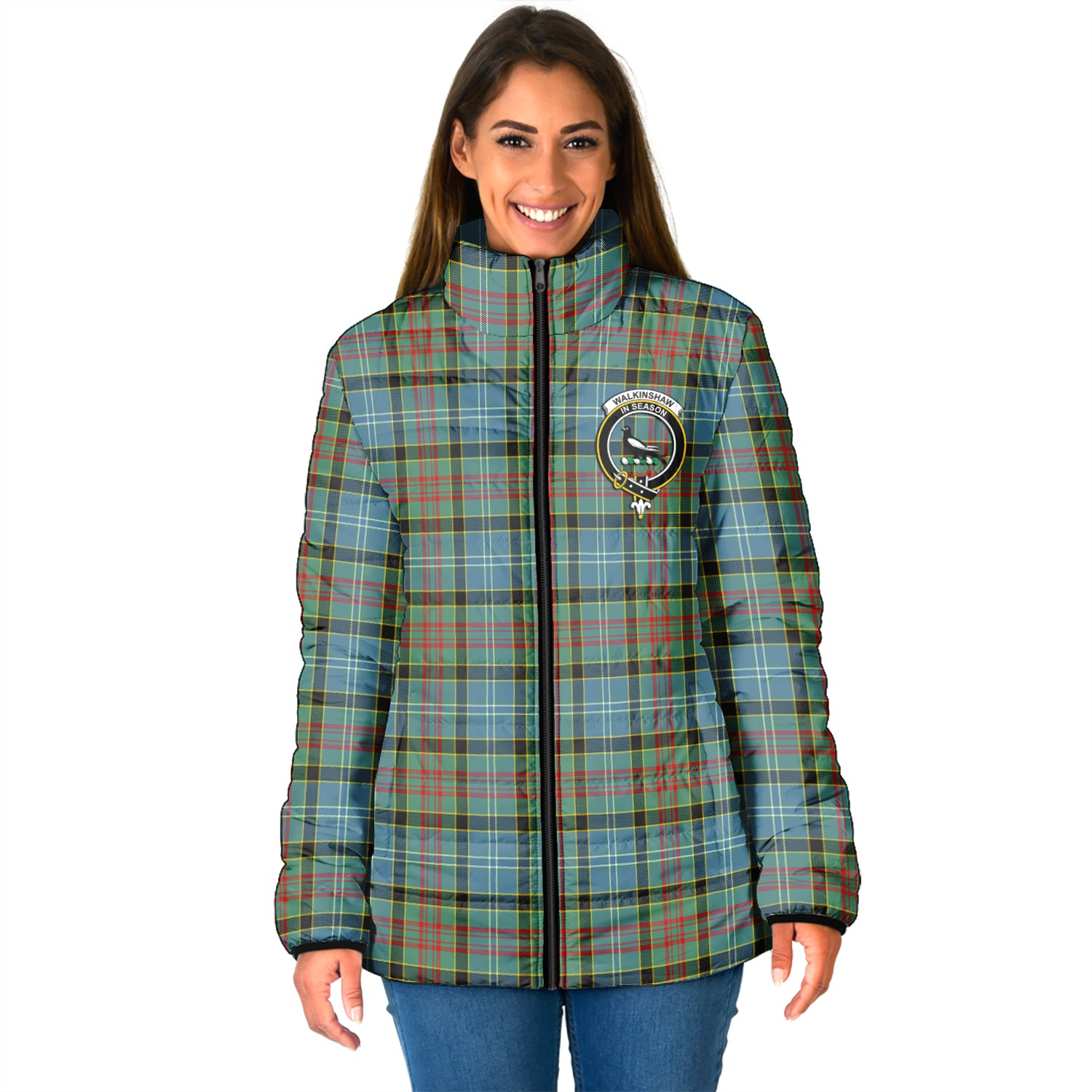 Walkinshaw Tartan Padded Jacket with Family Crest - Tartan Vibes Clothing