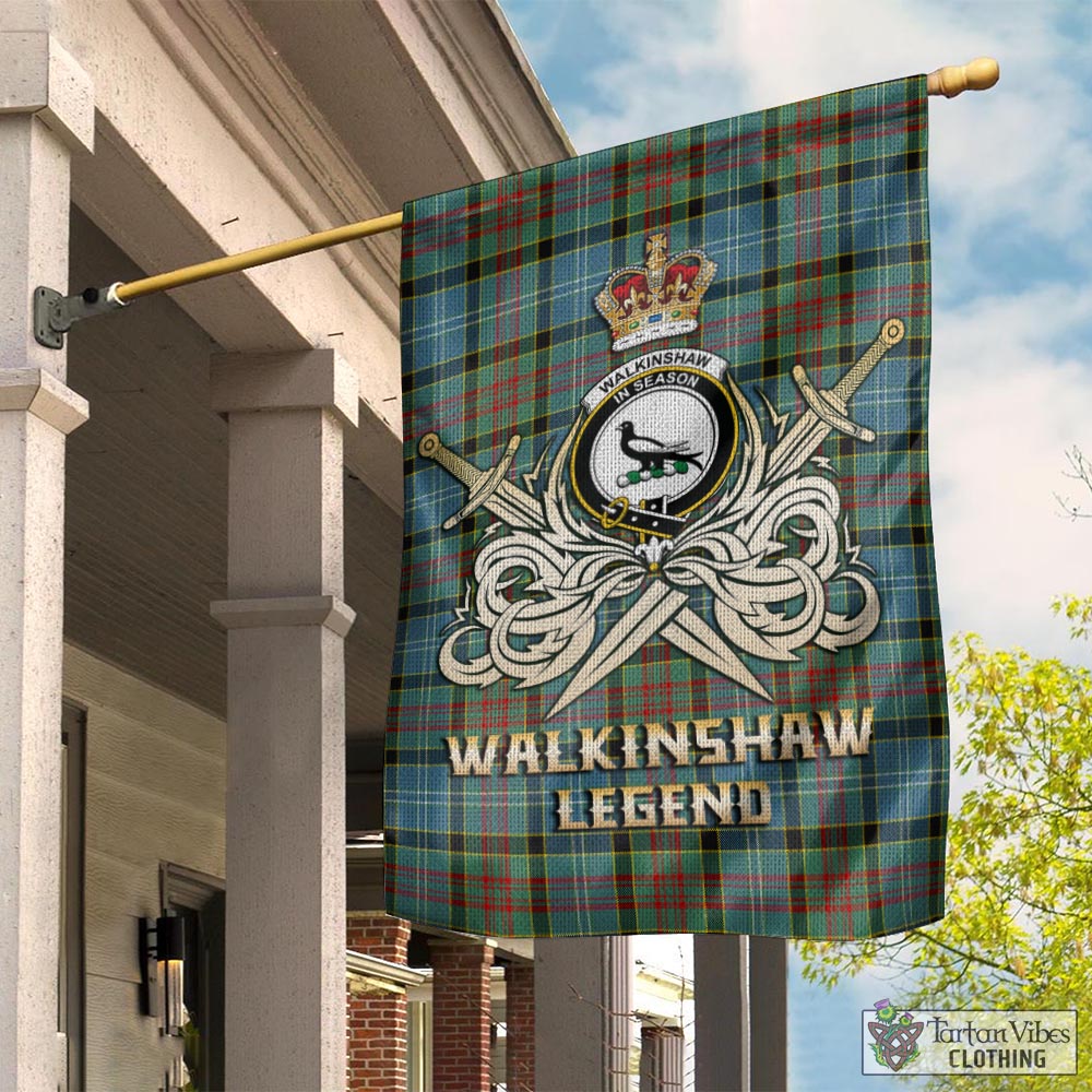 Tartan Vibes Clothing Walkinshaw Tartan Flag with Clan Crest and the Golden Sword of Courageous Legacy