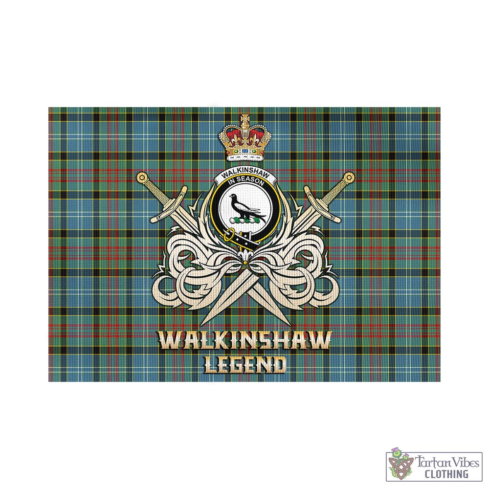 Tartan Vibes Clothing Walkinshaw Tartan Flag with Clan Crest and the Golden Sword of Courageous Legacy