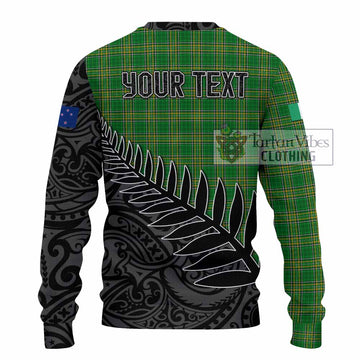 Wall Irish Clan Tartan Knitted Sweater with Coat of Arms New Zealand Silver Fern Half Style - Tartan Vibes Clothing