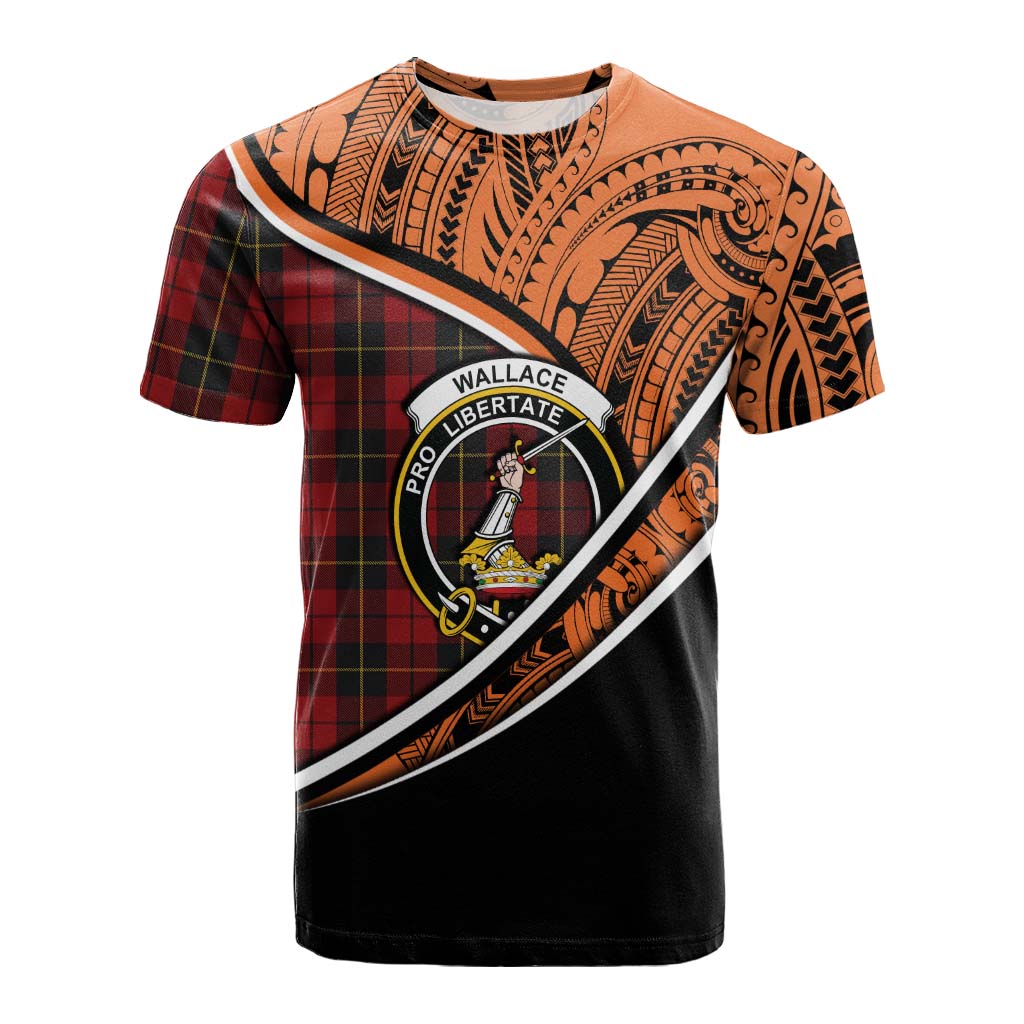 Tartan Vibes Clothing Wallace Crest Tartan Cotton T-shirt with Maori Tattoo Style - Orange Version